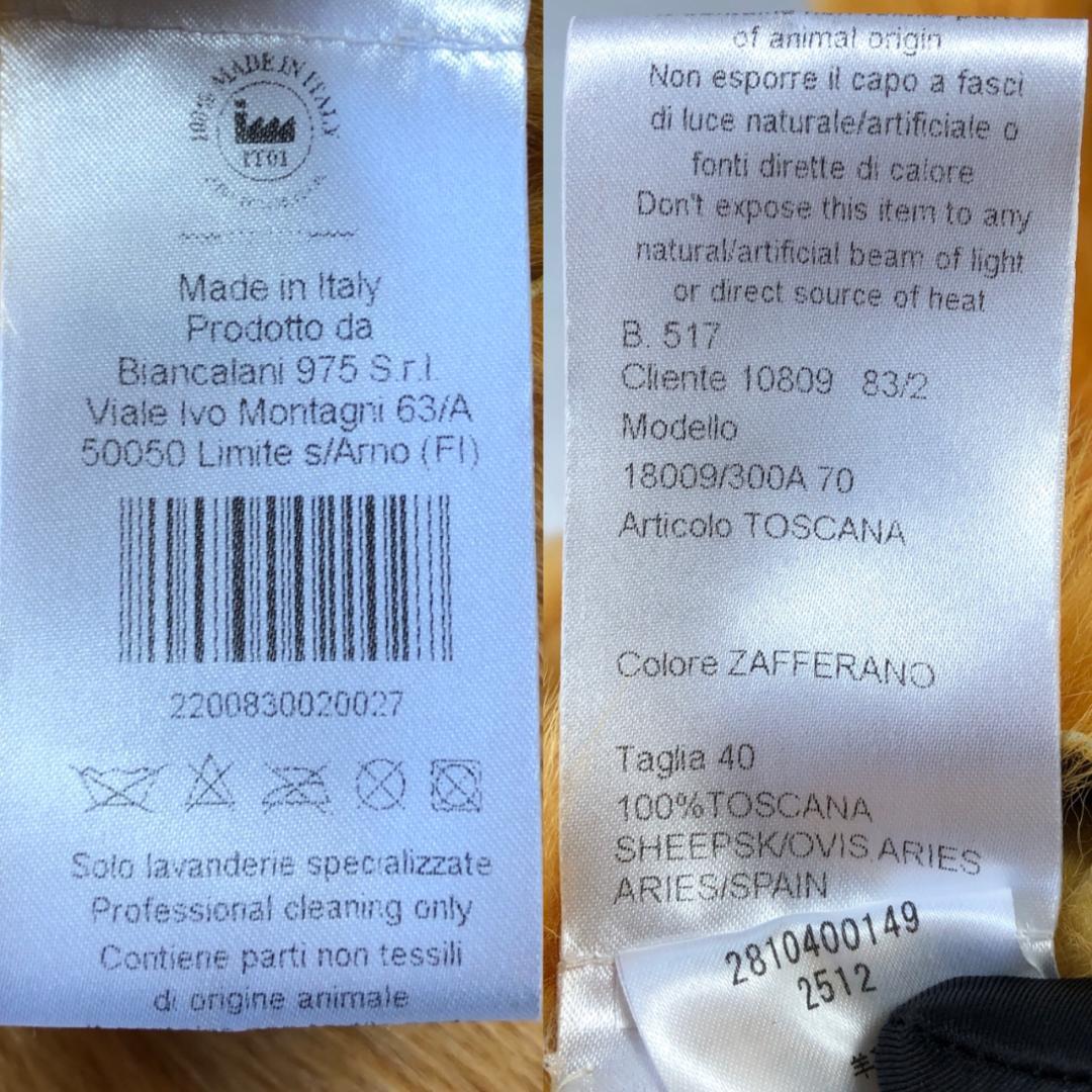 美品　イタリア製　ブランカ　羊革　毛皮　トスカーナムートン　黄色系　ショート