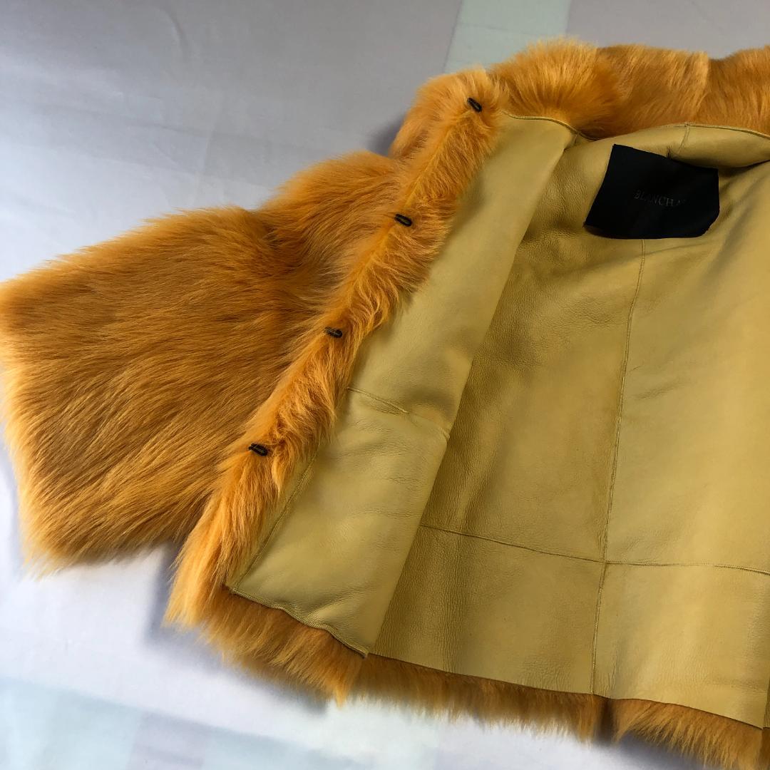 美品　イタリア製　ブランカ　羊革　毛皮　トスカーナムートン　黄色系　ショート