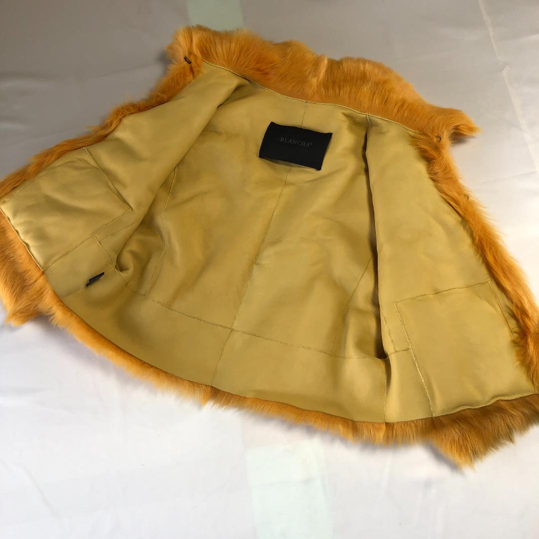 美品　イタリア製　ブランカ　羊革　毛皮　トスカーナムートン　黄色系　ショート