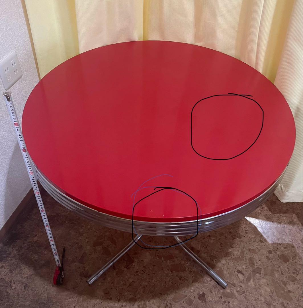 赤色アメリカンレトロ丸型ダイニングテーブルused美品91×91×72cm錆あり