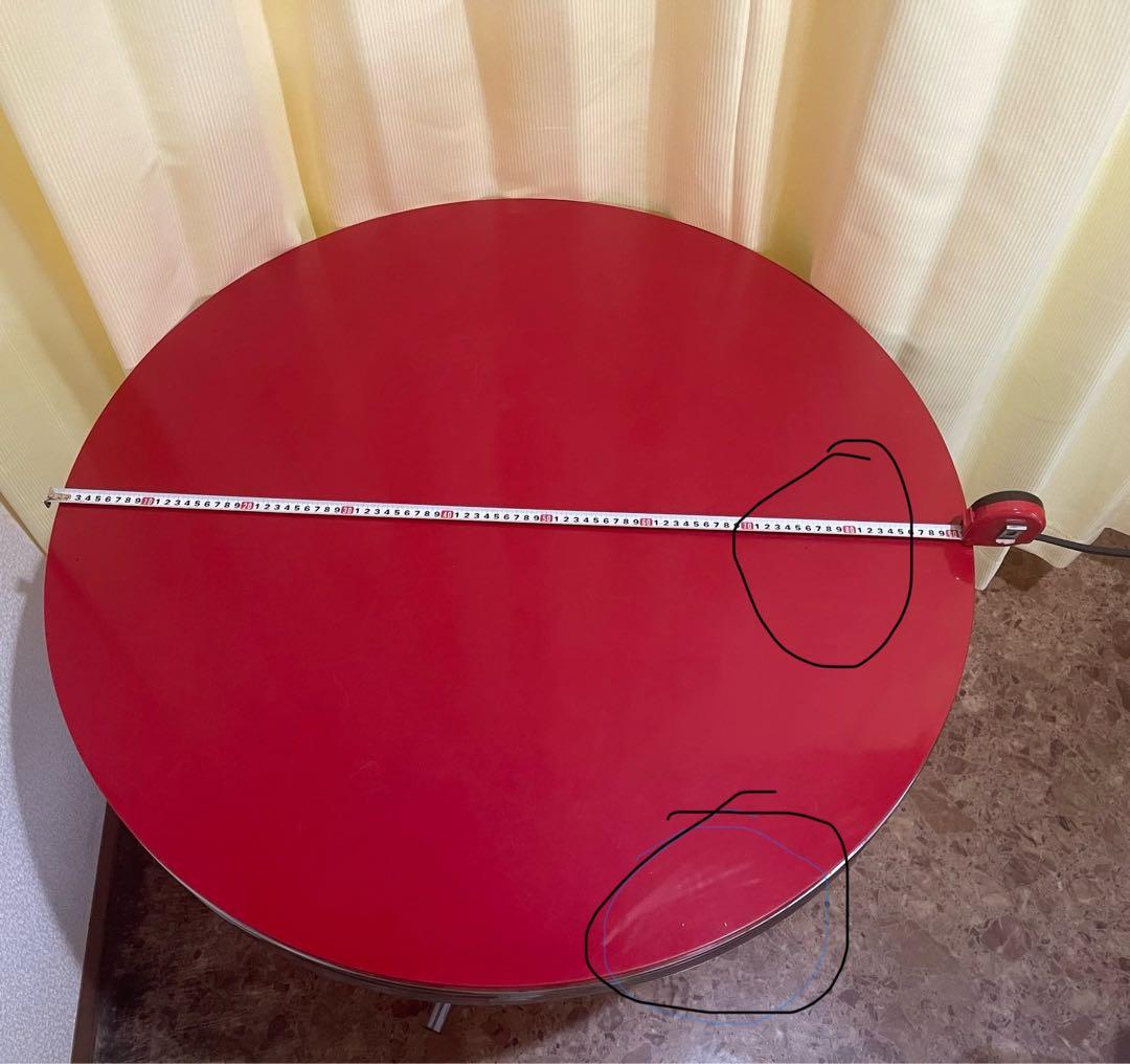 赤色アメリカンレトロ丸型ダイニングテーブルused美品91×91×72cm錆あり