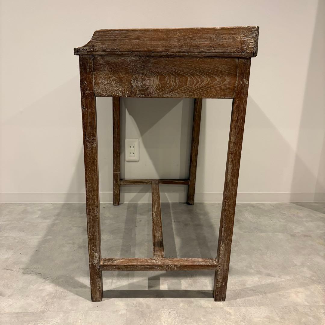 木製作業机 引き出しアンティーク デスク 昭和レトロ　シャビー　ホワイトワックス