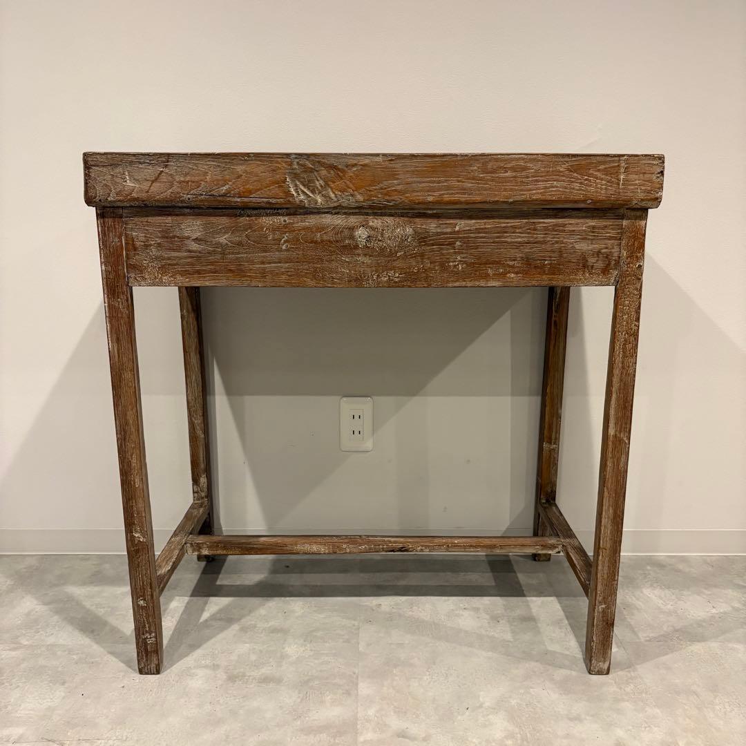 木製作業机 引き出しアンティーク デスク 昭和レトロ　シャビー　ホワイトワックス