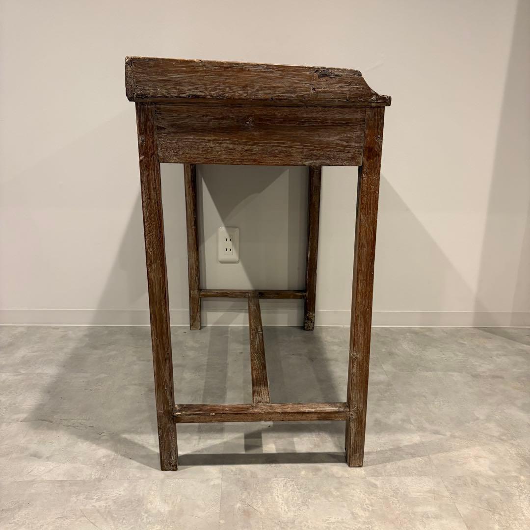 木製作業机 引き出しアンティーク デスク 昭和レトロ　シャビー　ホワイトワックス