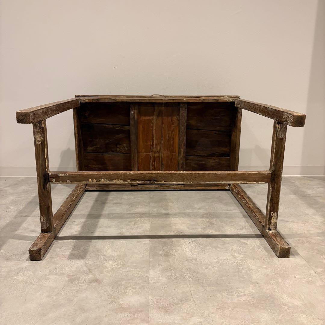 木製作業机 引き出しアンティーク デスク 昭和レトロ　シャビー　ホワイトワックス