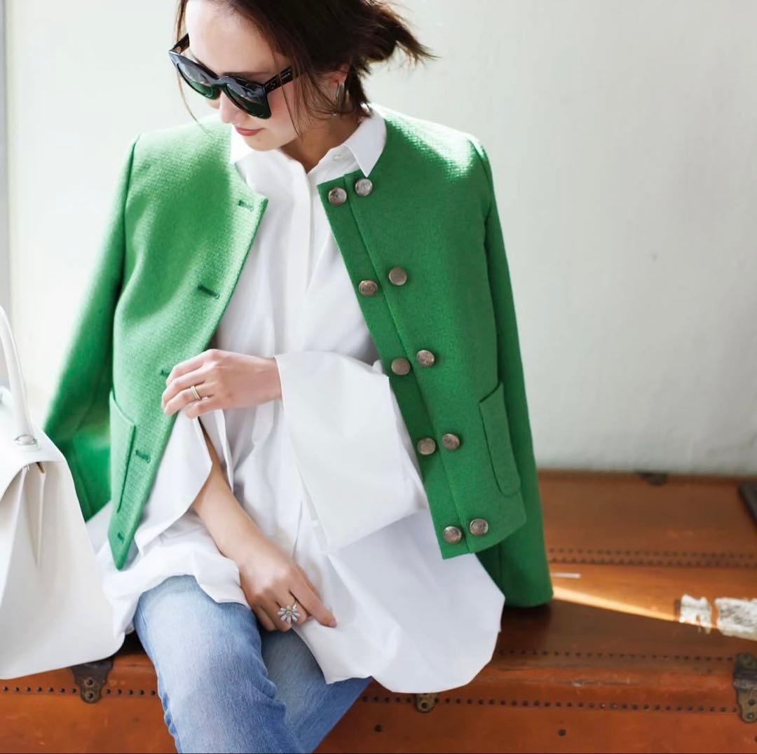 BLUELEAノーカラージャケット