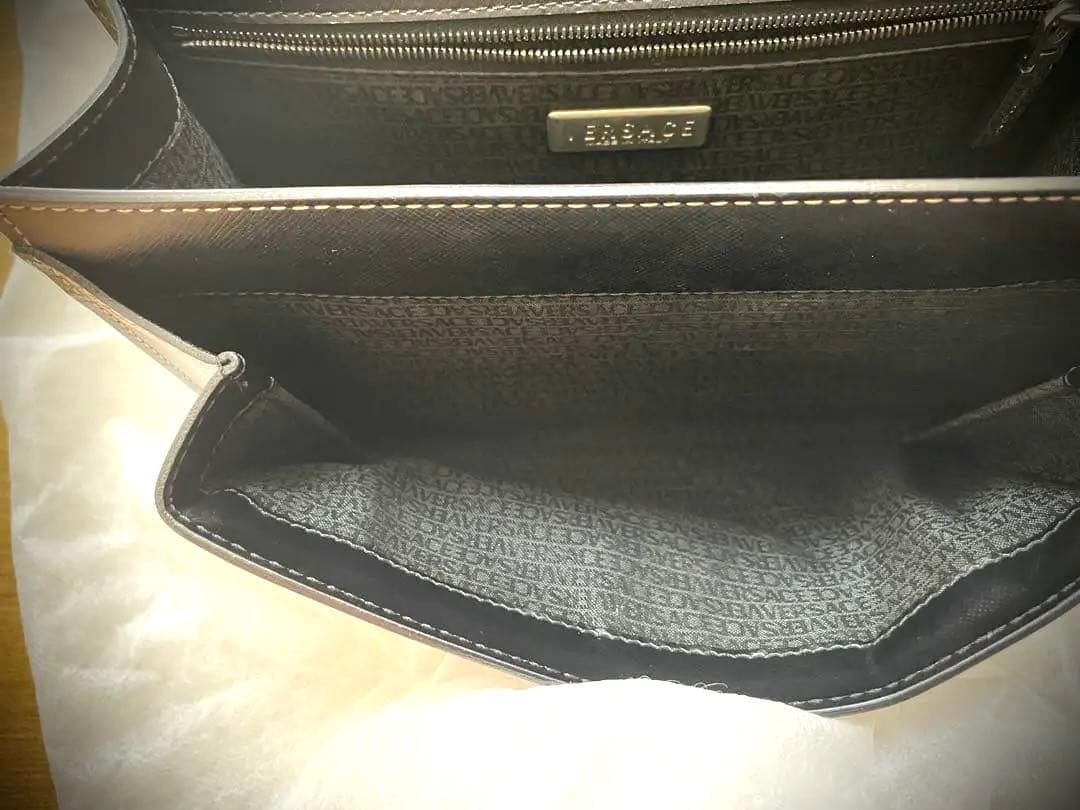 VERSACE ブラック レザー セカンドバッグ