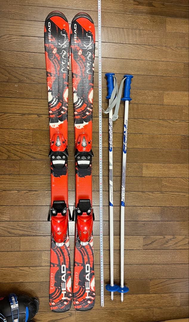 HEAD スキー板 赤色　117センチ　ストック•ブーツ付