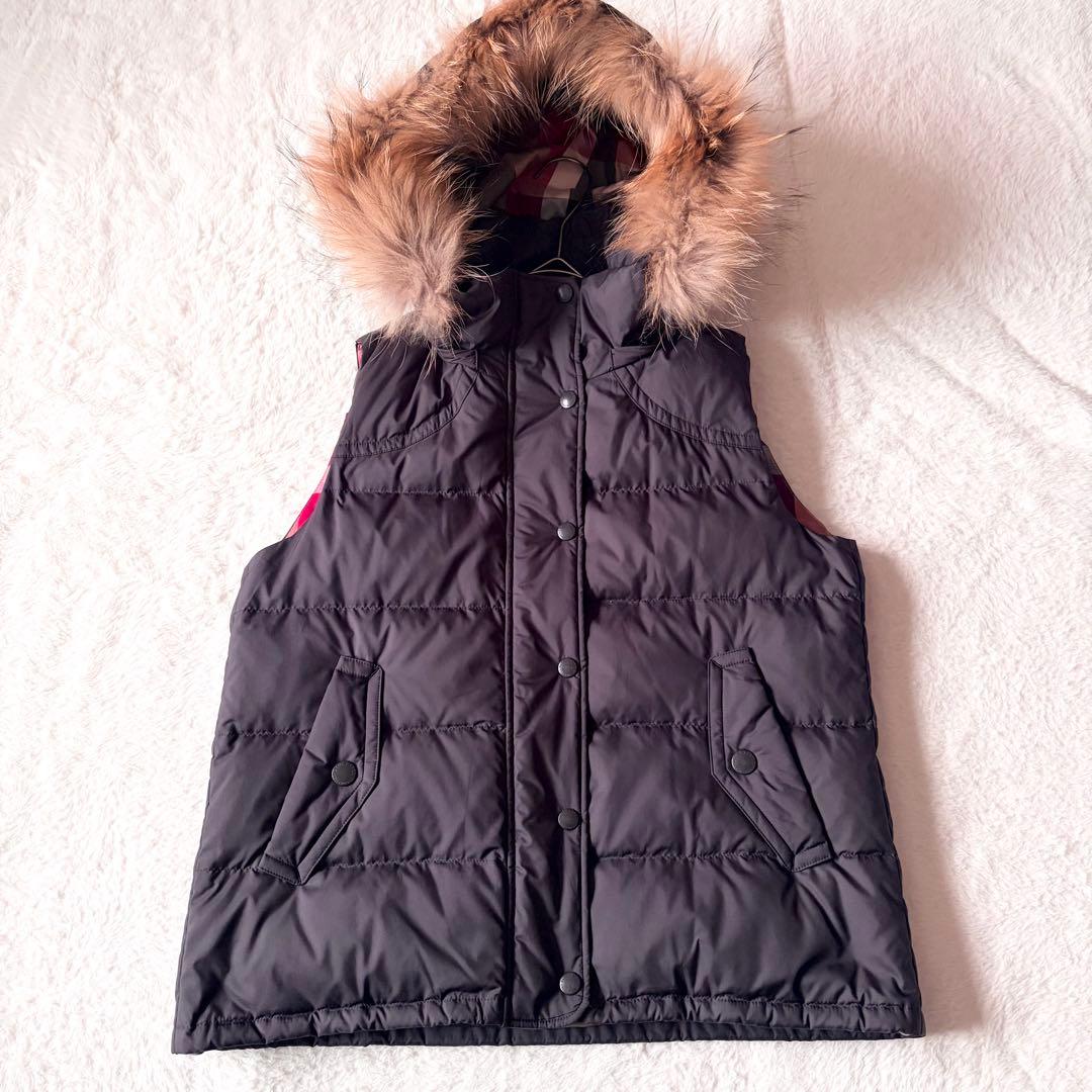 6150 美品✨ ブルーレーベルクレストブリッジ ダウンベスト チェック ファー