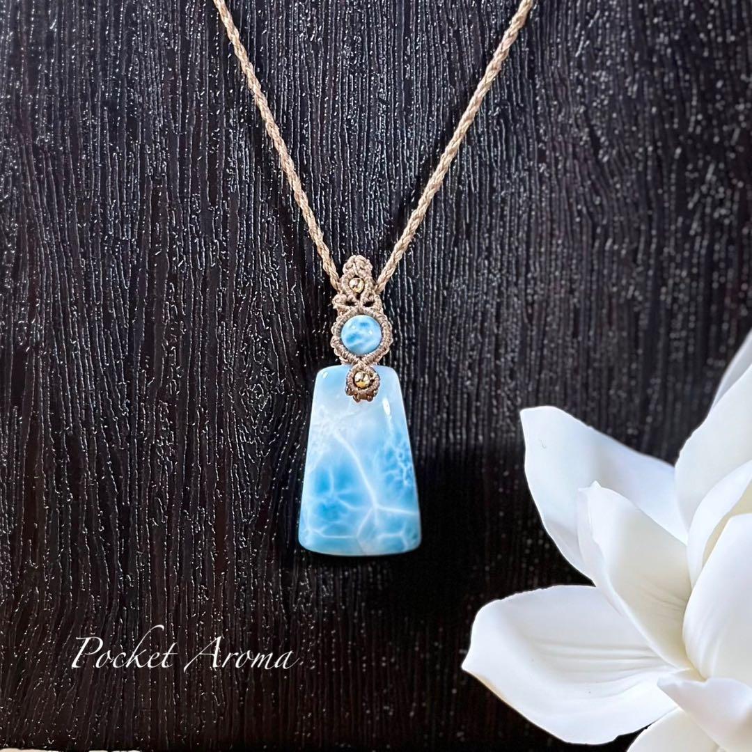 『精玲』高品質ラリマーのマクラメペンダントネックレス