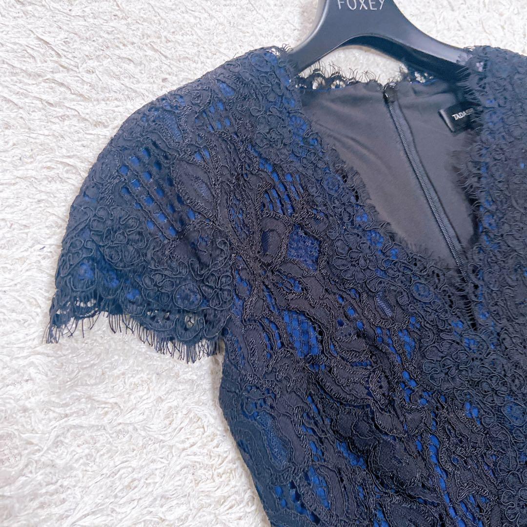 美品　タダシショージ　レース切替Ｖネック　キャップスリーブドレス　近年モデル　S