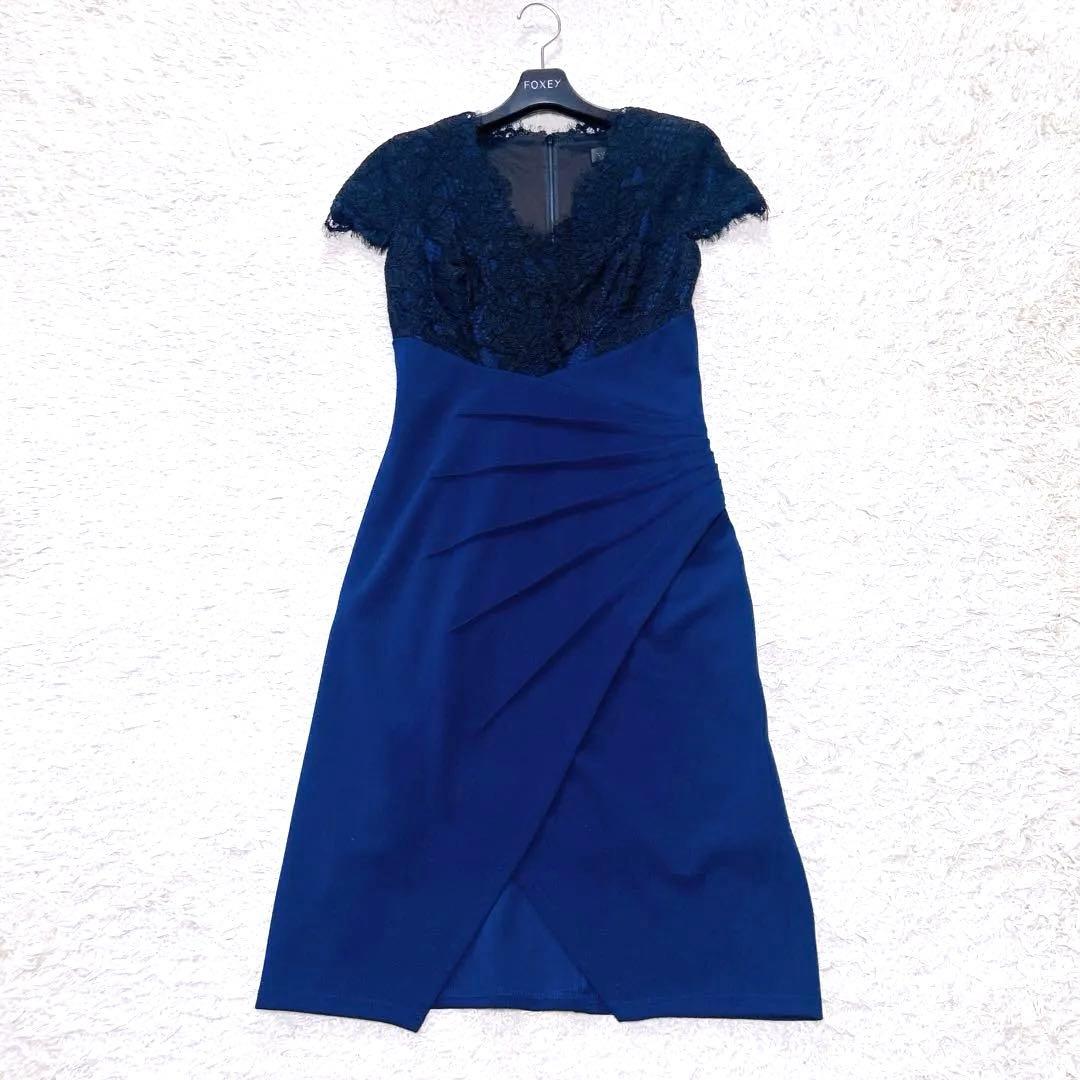 美品　タダシショージ　レース切替Ｖネック　キャップスリーブドレス　近年モデル　S