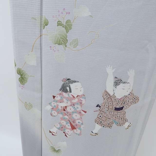 夏着物 正絹 絽“お顔にこやか、ルンルンの童子とあなた♪”訪問着 N-33