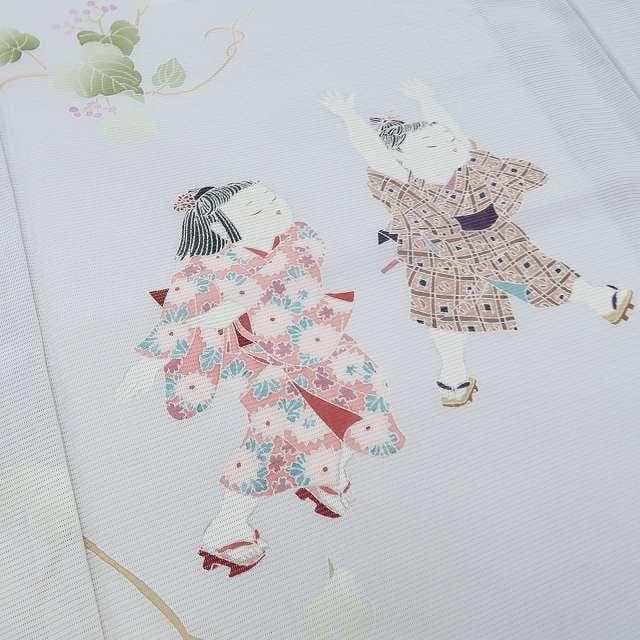 夏着物 正絹 絽“お顔にこやか、ルンルンの童子とあなた♪”訪問着 N-33