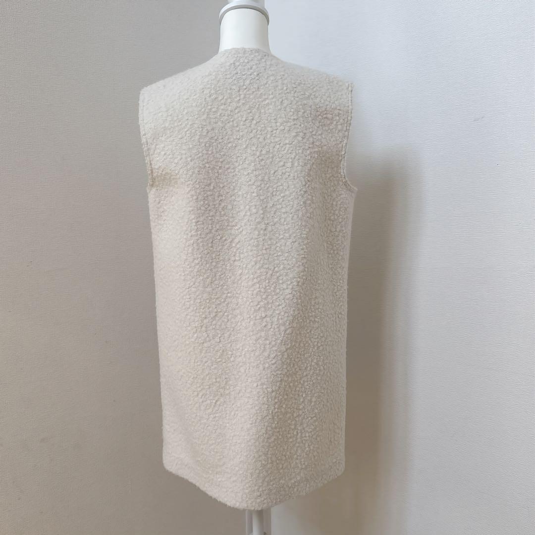 theory セオリー　アイボリー ボア風 ジップアップベスト　ジレ S 9号