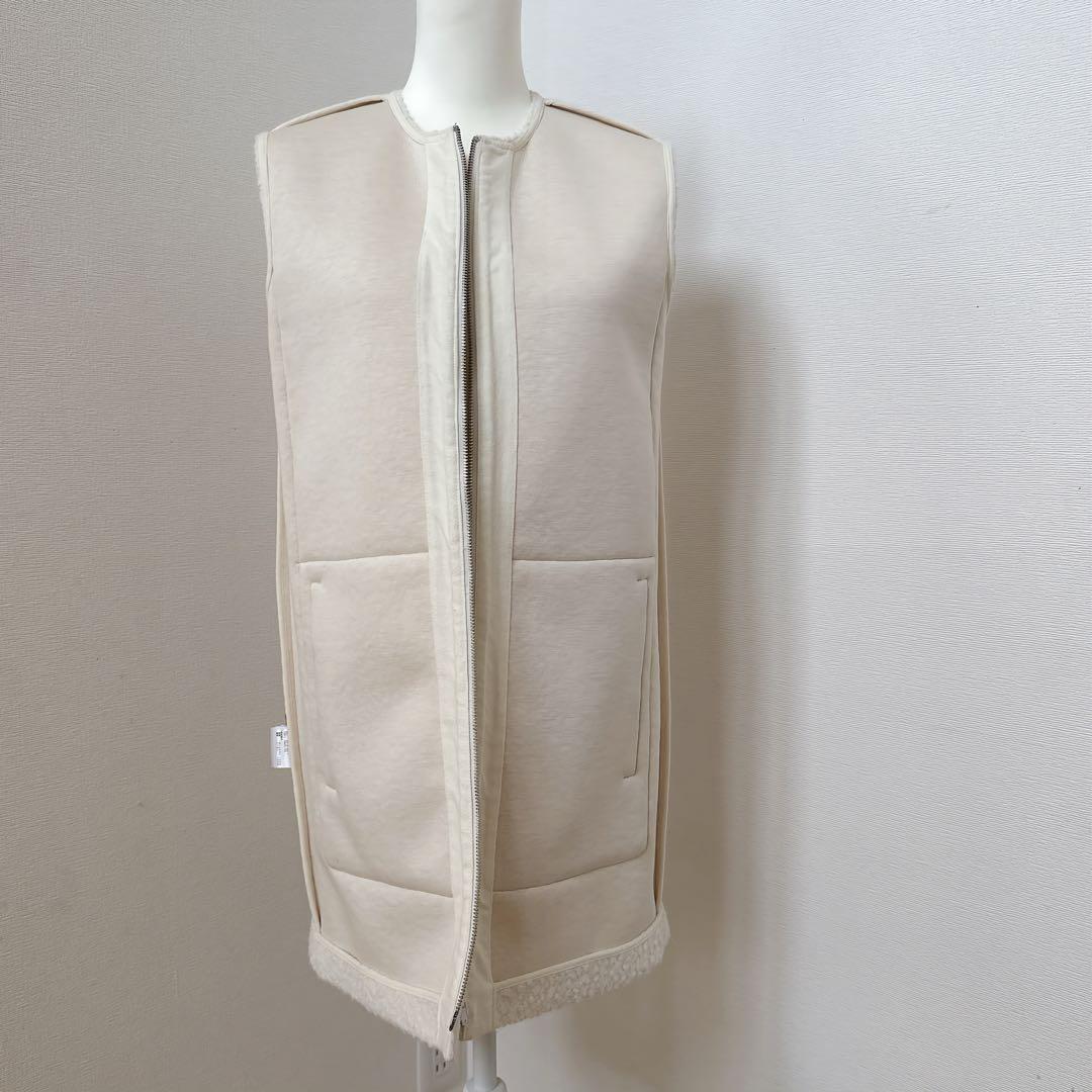 theory セオリー　アイボリー ボア風 ジップアップベスト　ジレ S 9号