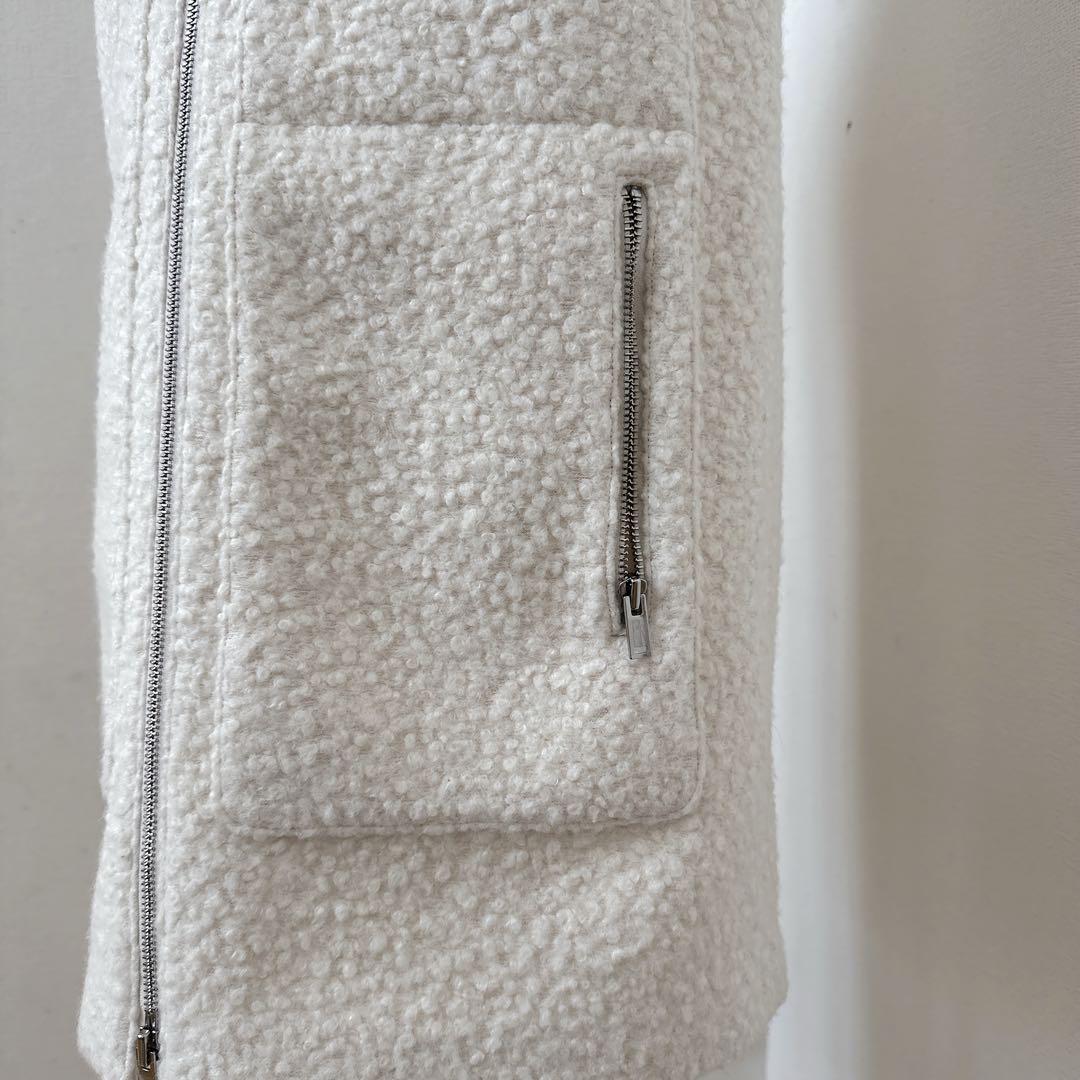 theory セオリー　アイボリー ボア風 ジップアップベスト　ジレ S 9号