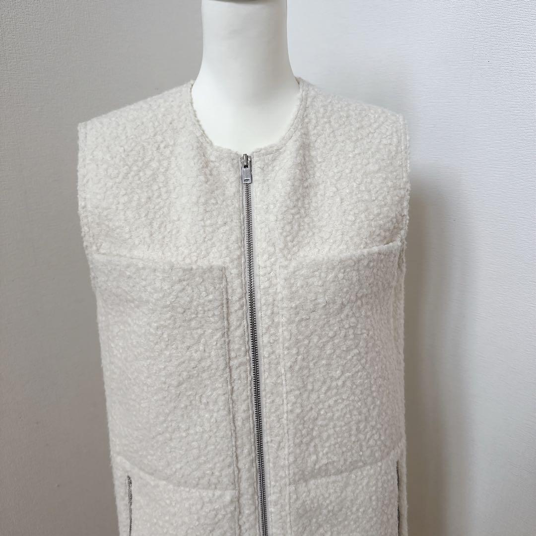 theory セオリー　アイボリー ボア風 ジップアップベスト　ジレ S 9号