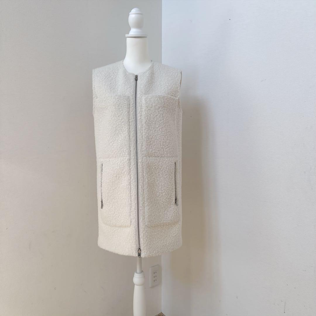 theory セオリー　アイボリー ボア風 ジップアップベスト　ジレ S 9号