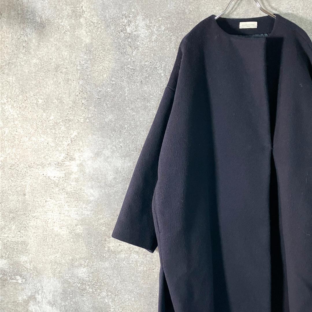 DEUXIEME CLASSE　ウールコート　ロング丈　長袖　ネイビー　無地
