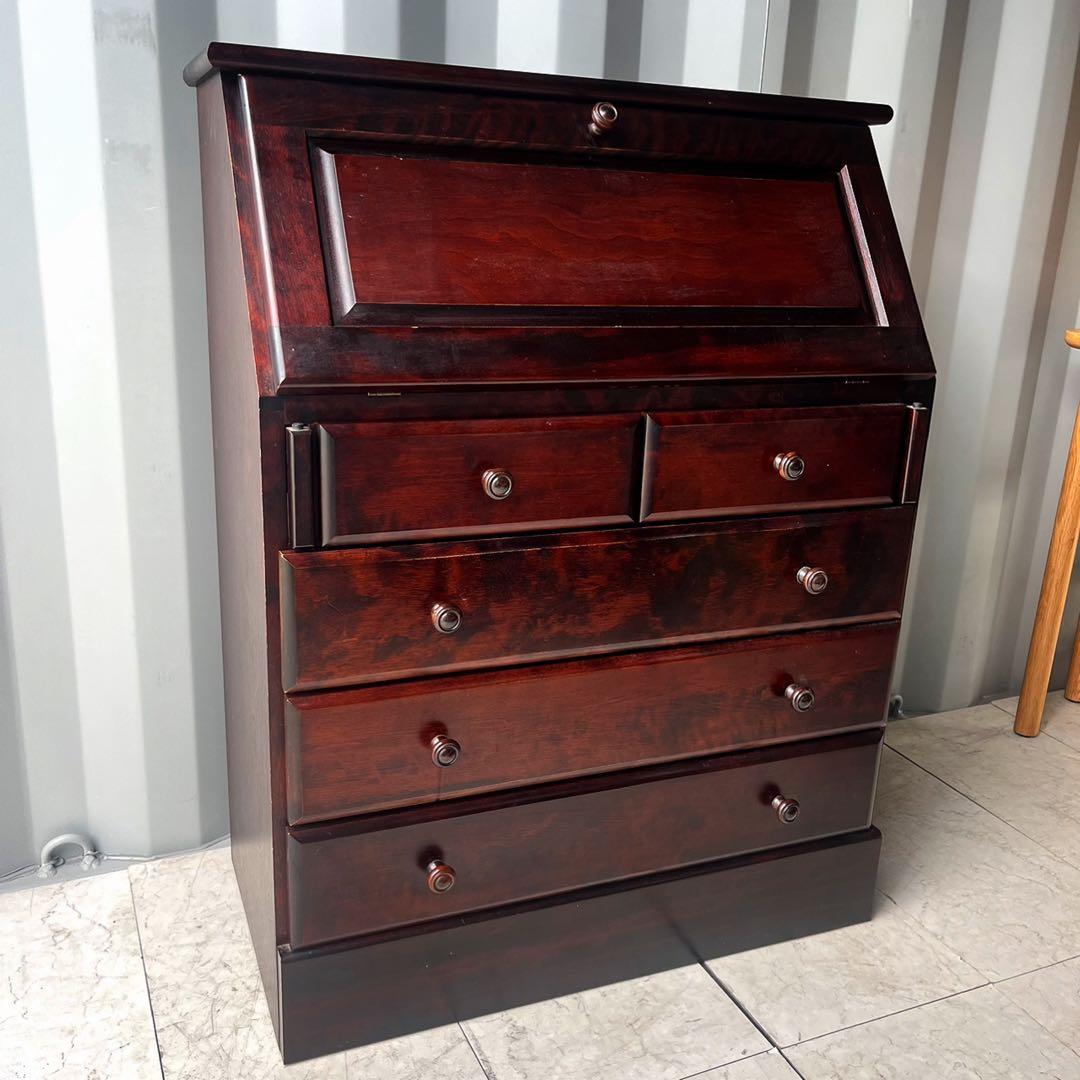 取付無料！えぞ民芸家具 天然木おしゃれアンティークライティングビューロー✨