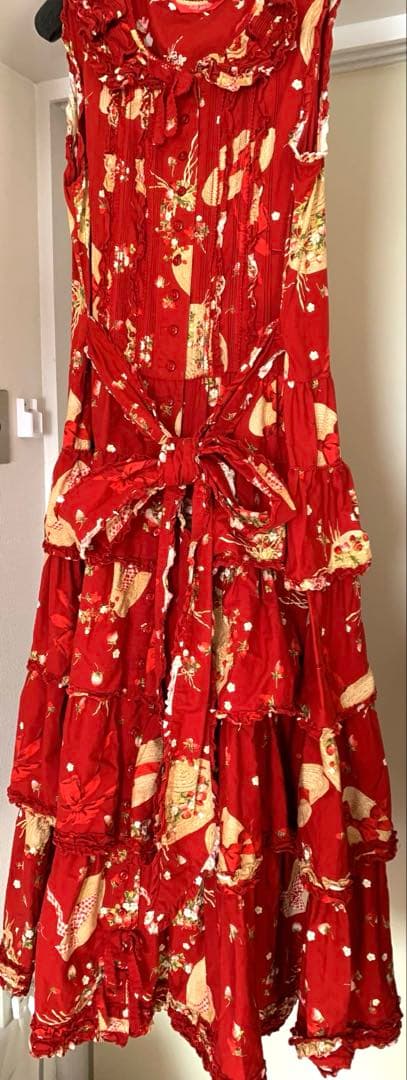 週末値下◆ピンクハウス◆ストロベリーハット　プリント ティアードワンピース　赤