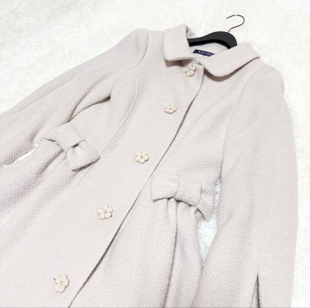 希少 エムズグレイシー ロングコート アンゴラ混 ストーン 40 大きいサイズ