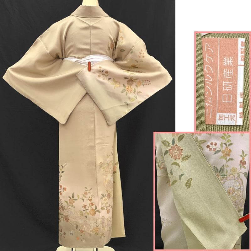 512mh46〇三松取扱い 訪問着 銀通し 金彩 螺鈿 宝相華 花 くすみ〇美品