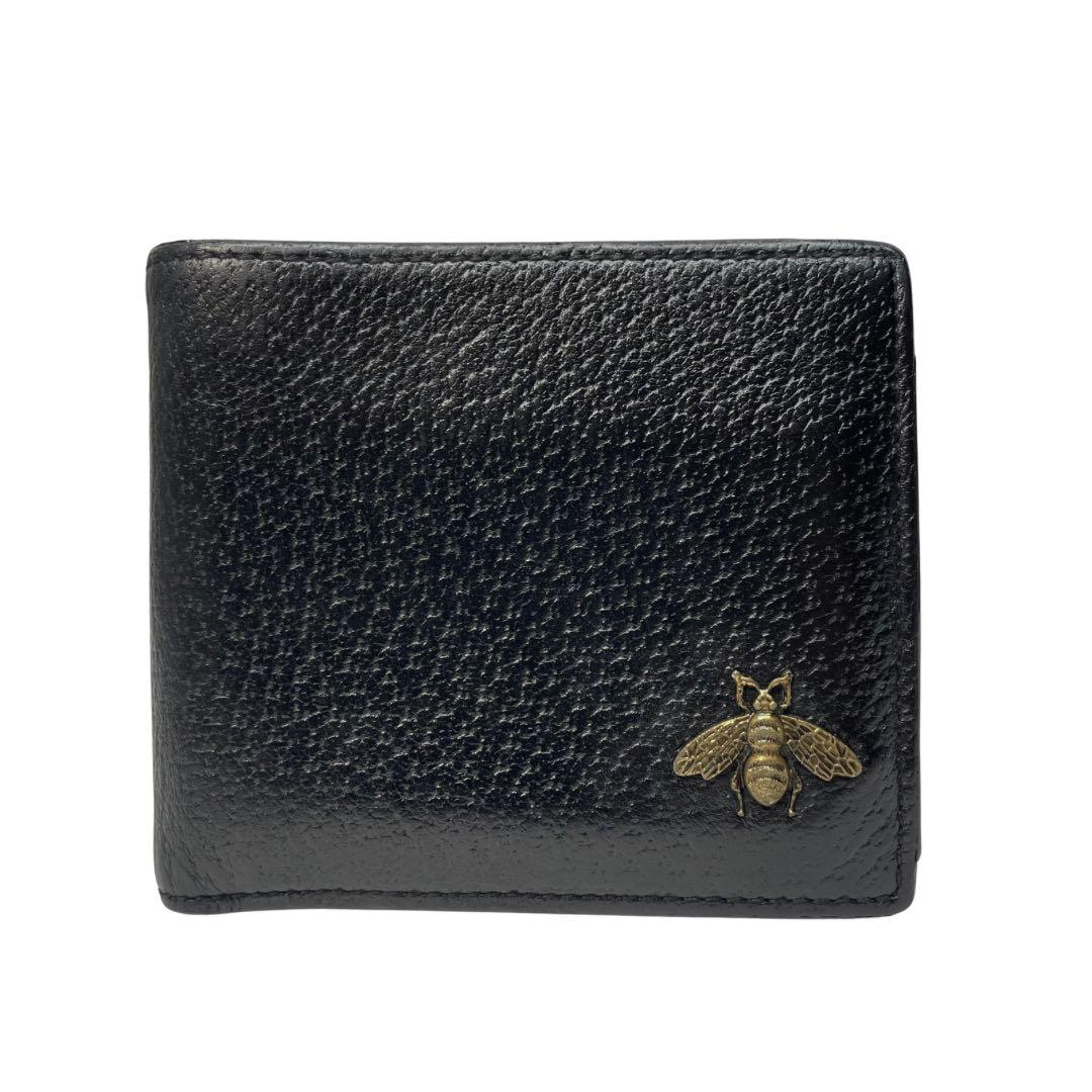 3010 GUCCI グッチ 二つ折り財布 ブラック アニマリエ ビー レザー