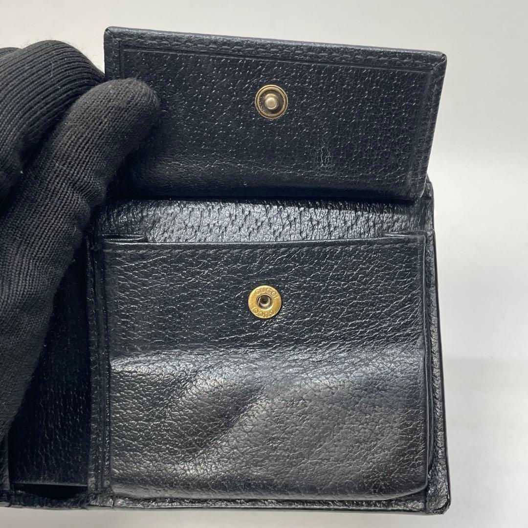 3010 GUCCI グッチ 二つ折り財布 ブラック アニマリエ ビー レザー