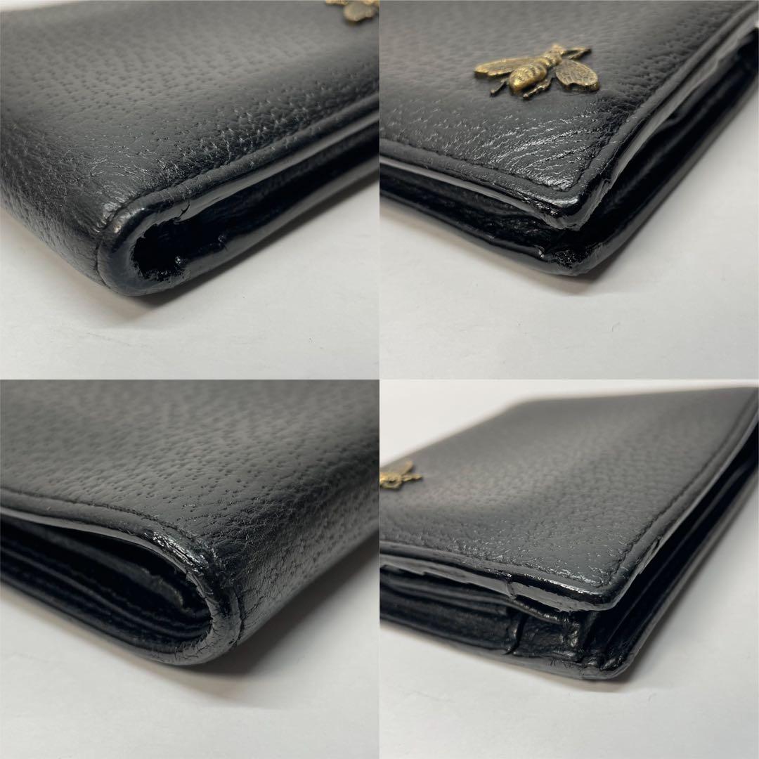 3010 GUCCI グッチ 二つ折り財布 ブラック アニマリエ ビー レザー