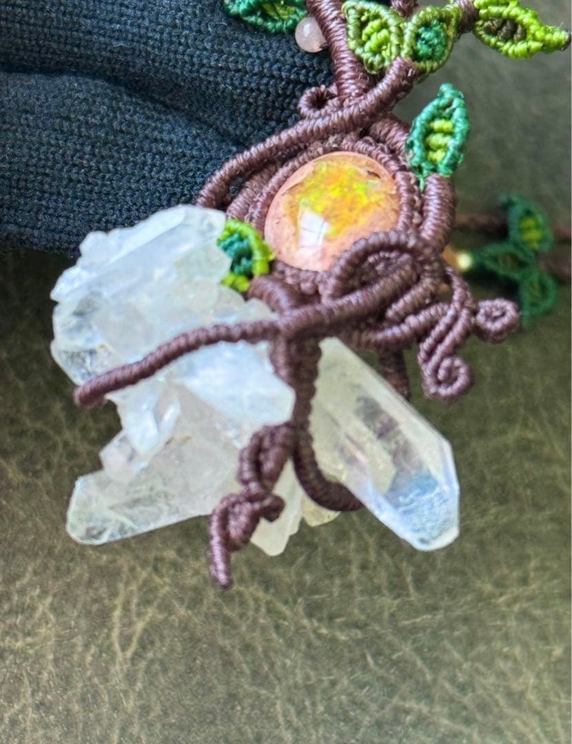 専用☆カンテラオパール＆水晶クラスター生命の樹マクラメ編みネックレス♡