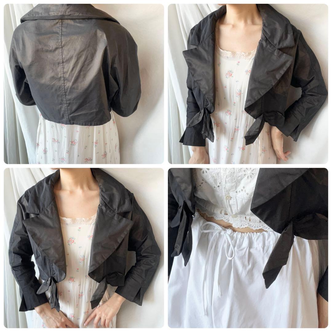 つっきー イタリア製ヴィンテージ 裾リボン クロップド丈パテッドジャケット