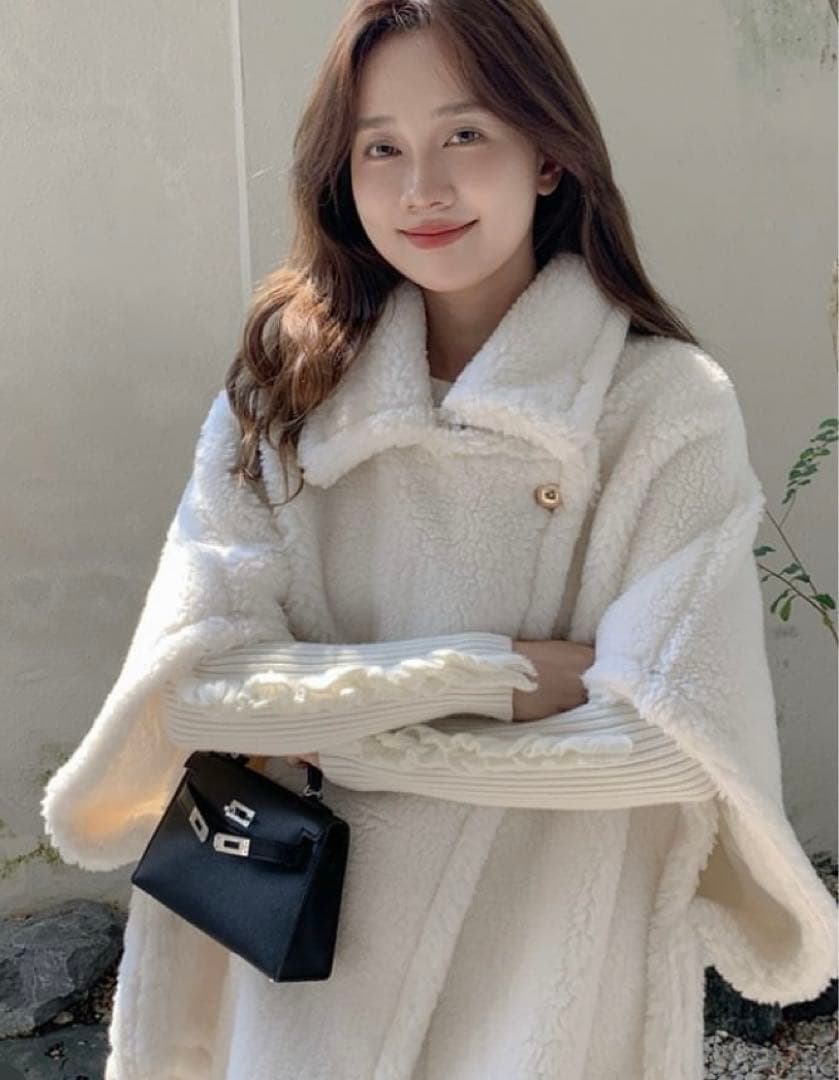 birthdaybashボアコートホワイトポンチョ