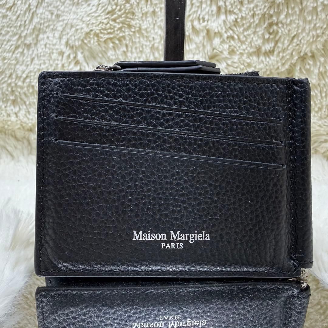 ✨美品✨マルジェラ　マネークリップ　二つ折り　ステッチ　カレンダー　黒 小銭入れ