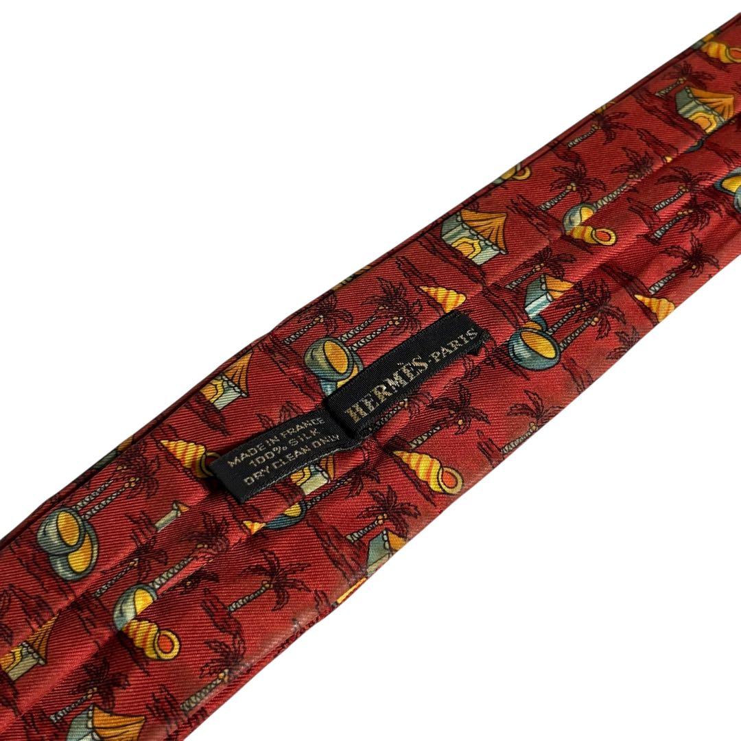 HERMES アスコットタイ マルジェラ期 レッド ヤシの実 貝殻 リゾート