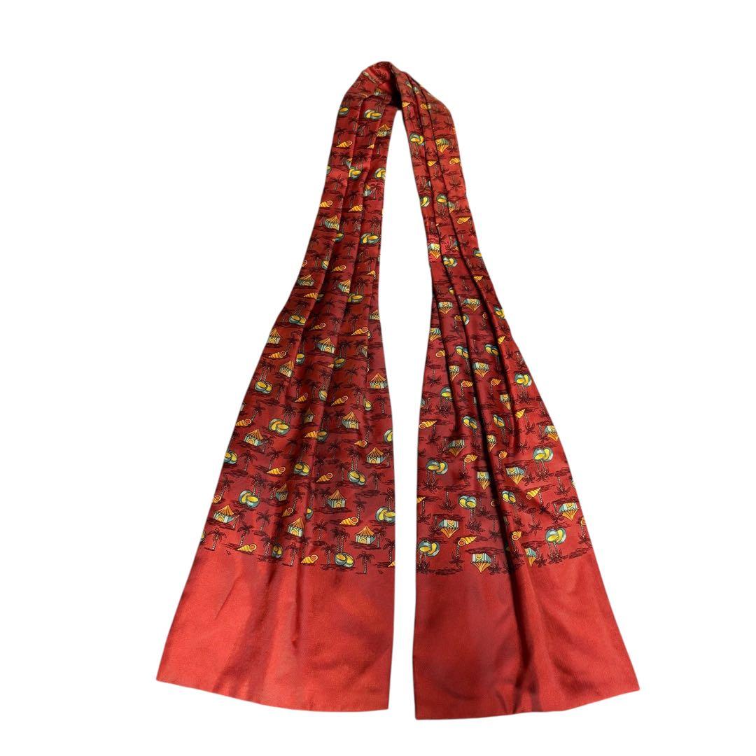 HERMES アスコットタイ マルジェラ期 レッド ヤシの実 貝殻 リゾート