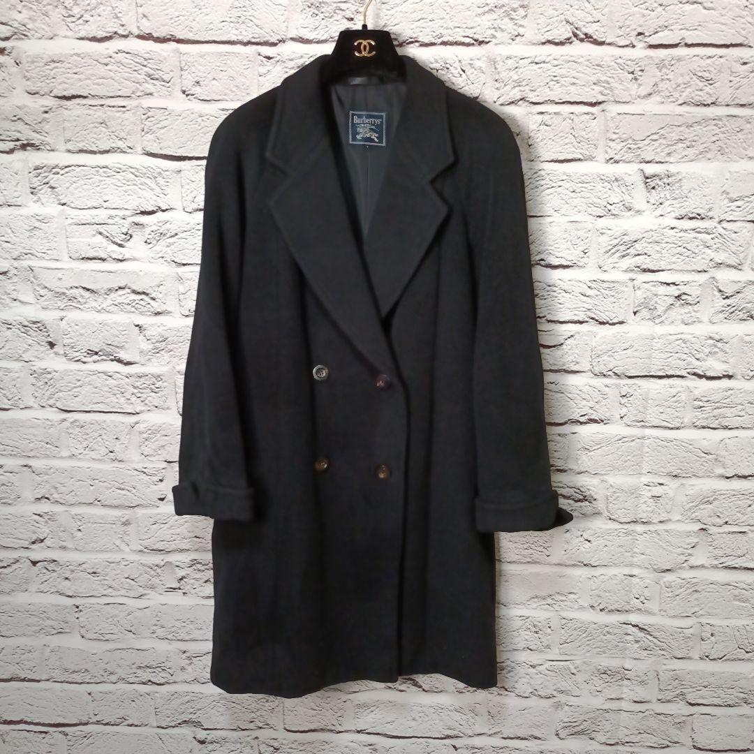 美品■Burberrys カシミヤ100% ダブル チェスターコート ブラック