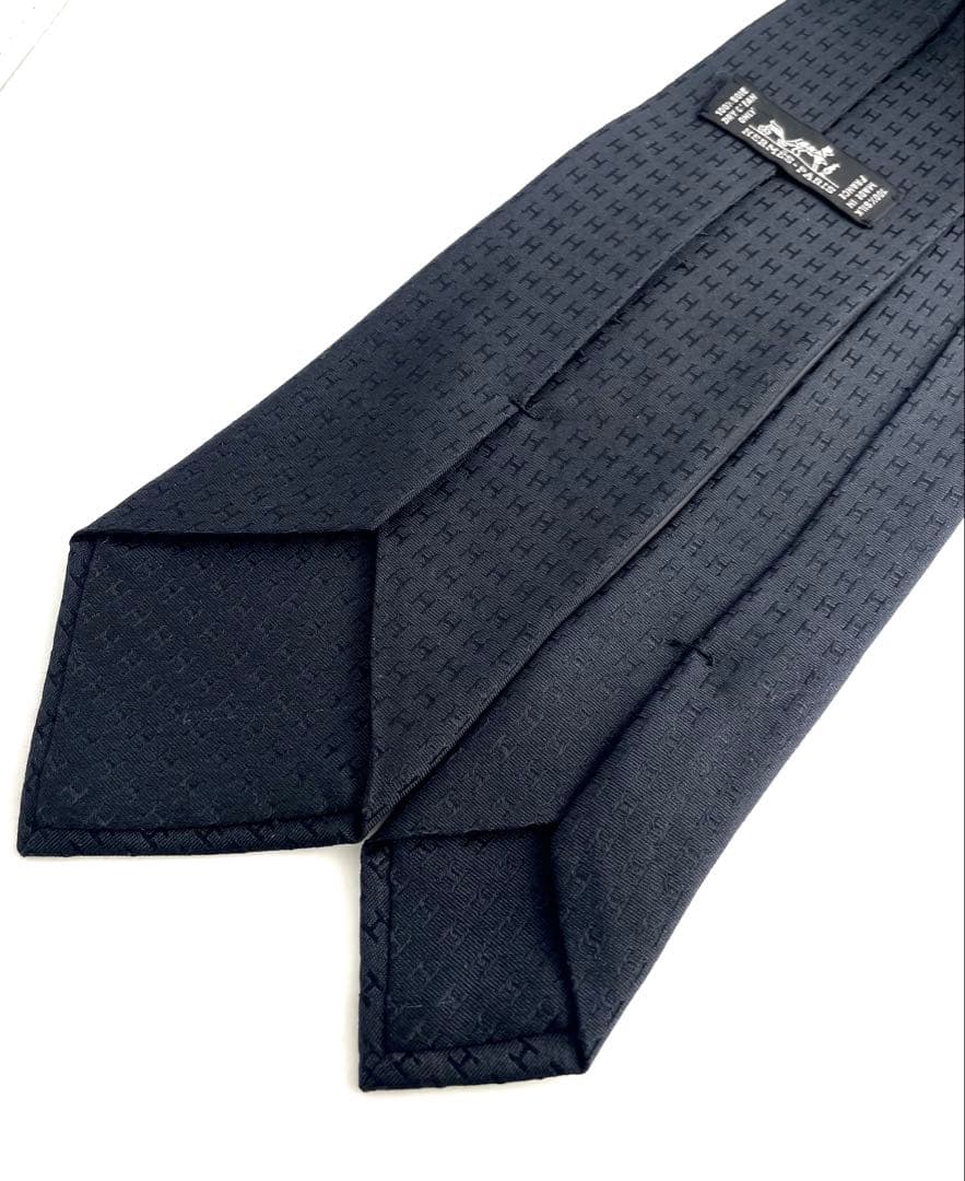 美品 エルメス ハイブランド ネクタイ H柄 ファソネ ブラック 高級 シルク