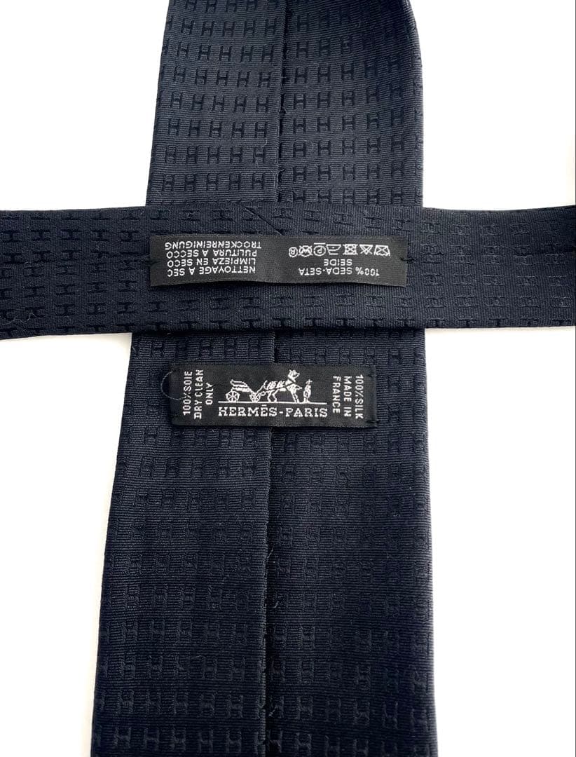 美品 エルメス ハイブランド ネクタイ H柄 ファソネ ブラック 高級 シルク