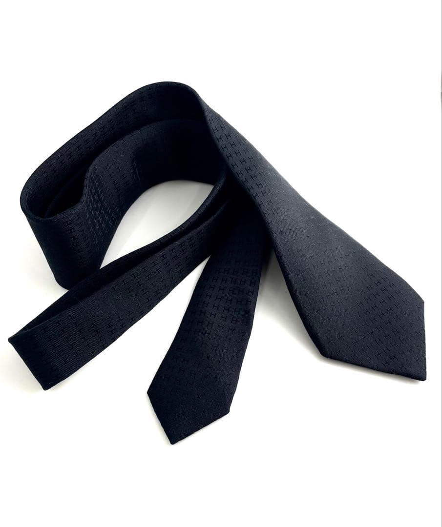 美品 エルメス ハイブランド ネクタイ H柄 ファソネ ブラック 高級 シルク