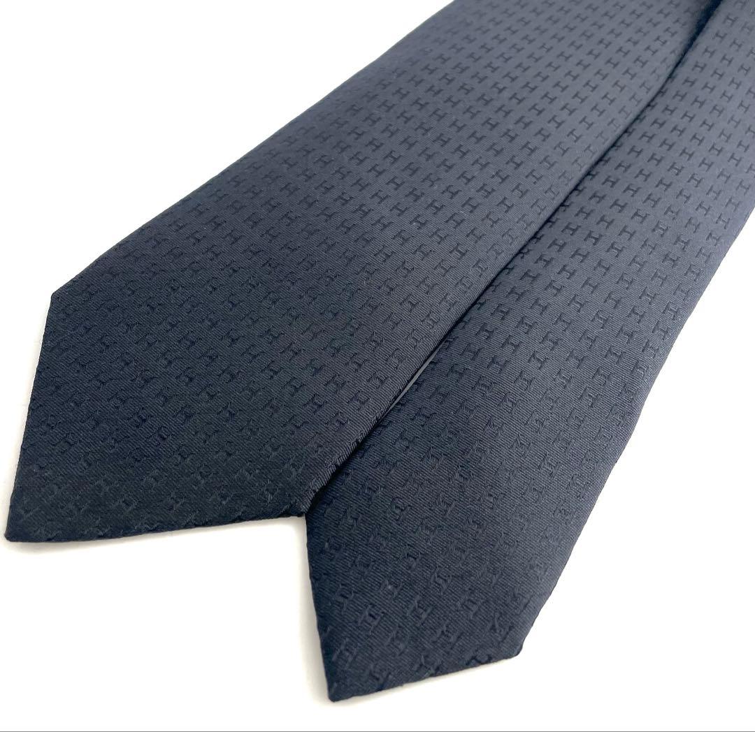 美品 エルメス ハイブランド ネクタイ H柄 ファソネ ブラック 高級 シルク