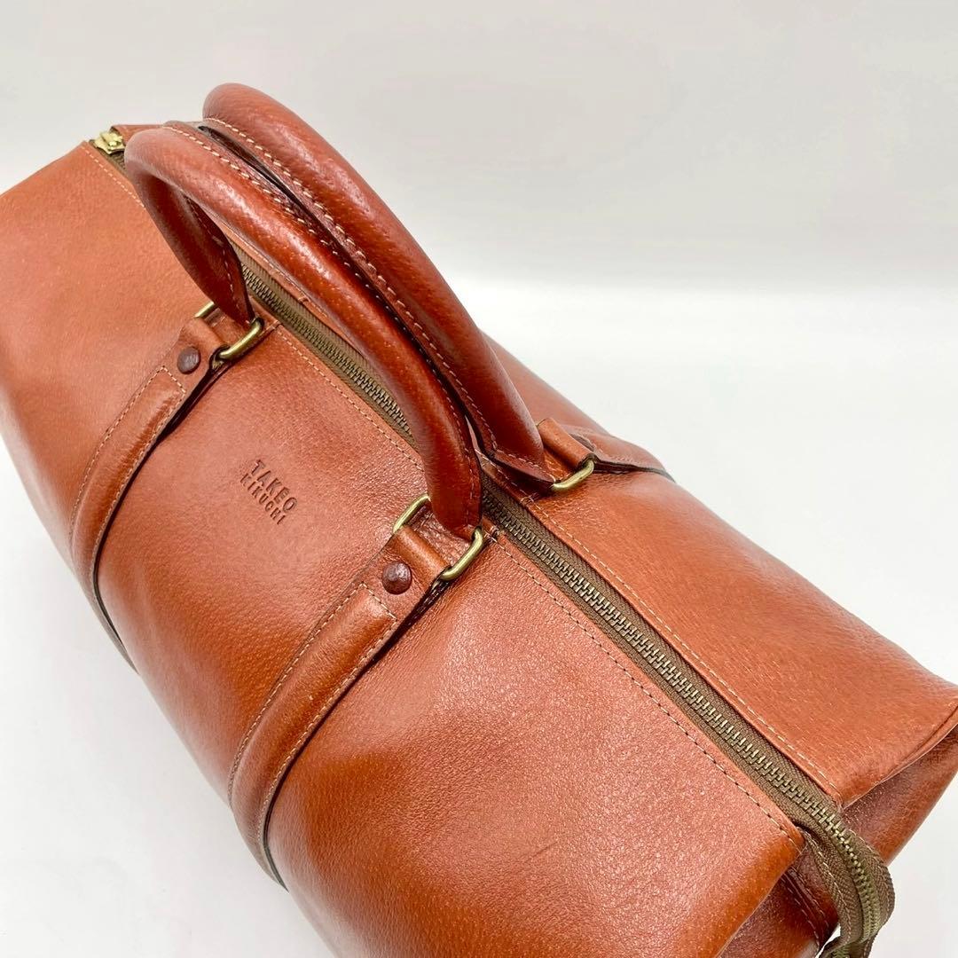 タケオキクチ ボストンバッグ オールレザー キャメル ブラウン 大容量