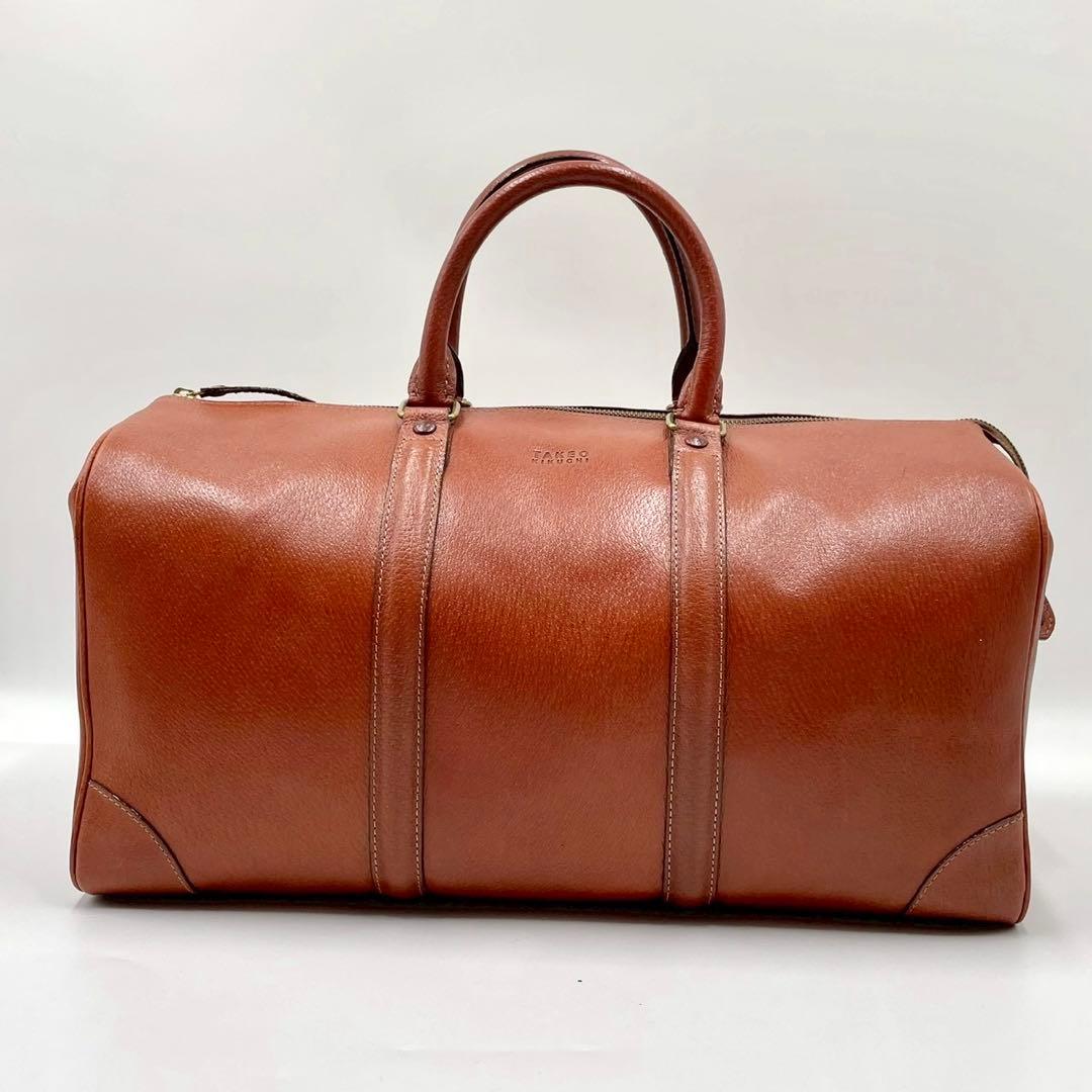 タケオキクチ ボストンバッグ オールレザー キャメル ブラウン 大容量