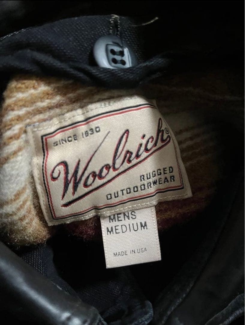 Woolrichブラック コットンダック カバーオール レザー襟 USA製