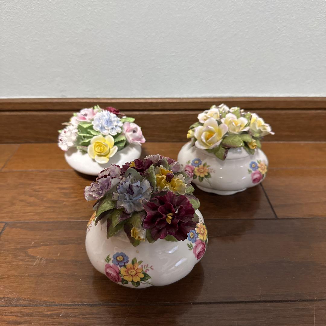 -花柄陶器ナプキンリング 5個セット　シュガーポッド2個