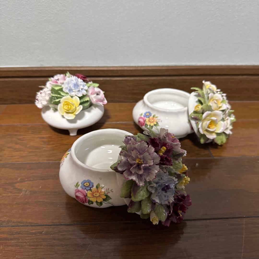 -花柄陶器ナプキンリング 5個セット　シュガーポッド2個