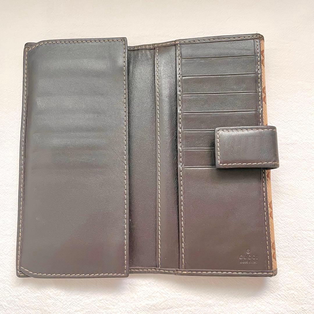 GUCCI グッチ 長財布 GGキャンバス ロゴプレート ブラウン 1201-⑦