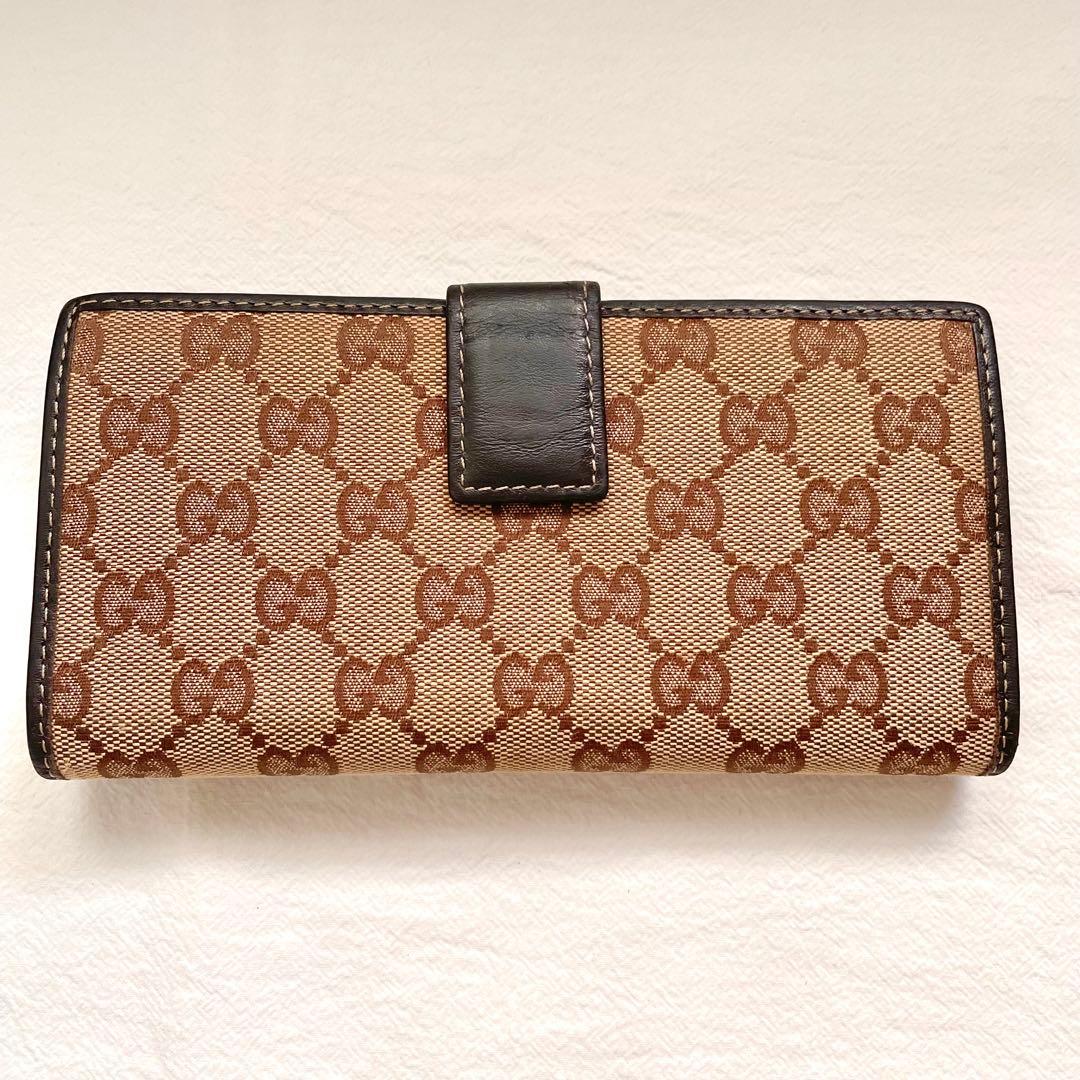 GUCCI グッチ 長財布 GGキャンバス ロゴプレート ブラウン 1201-⑦