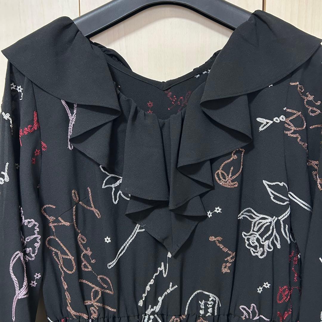 22AW♡グレースコンチネンタル 刺繍ラッフルフリルワンピース 36 総柄